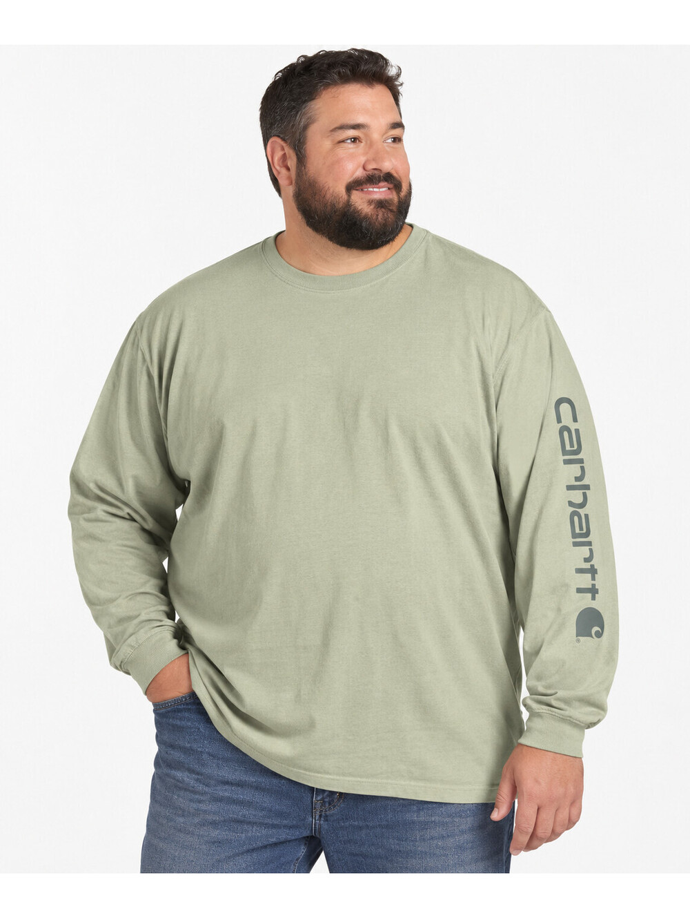 Carhartt Mens 4XL Loose Fit Long Sleeve T Shirt Sage Green Sleeve Logo Big Tall